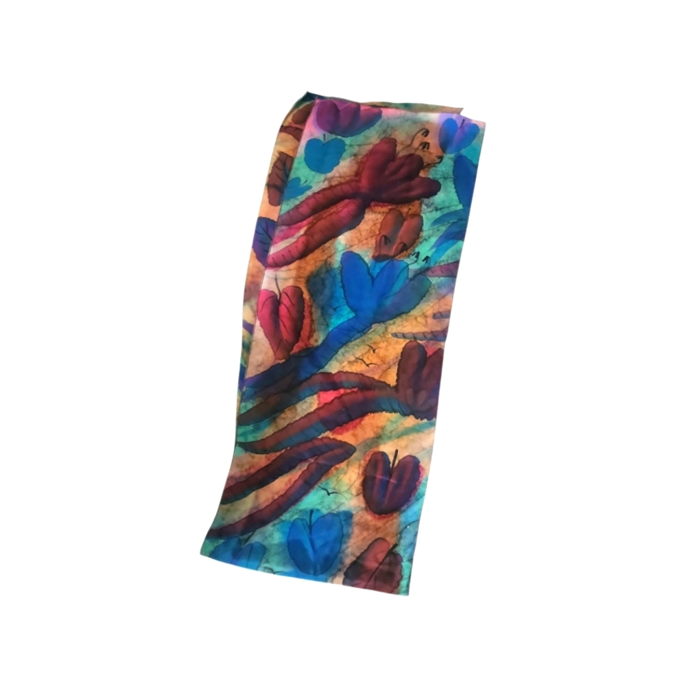 Vintage Caspian Hand Painted Silk Abstract Art Scarf